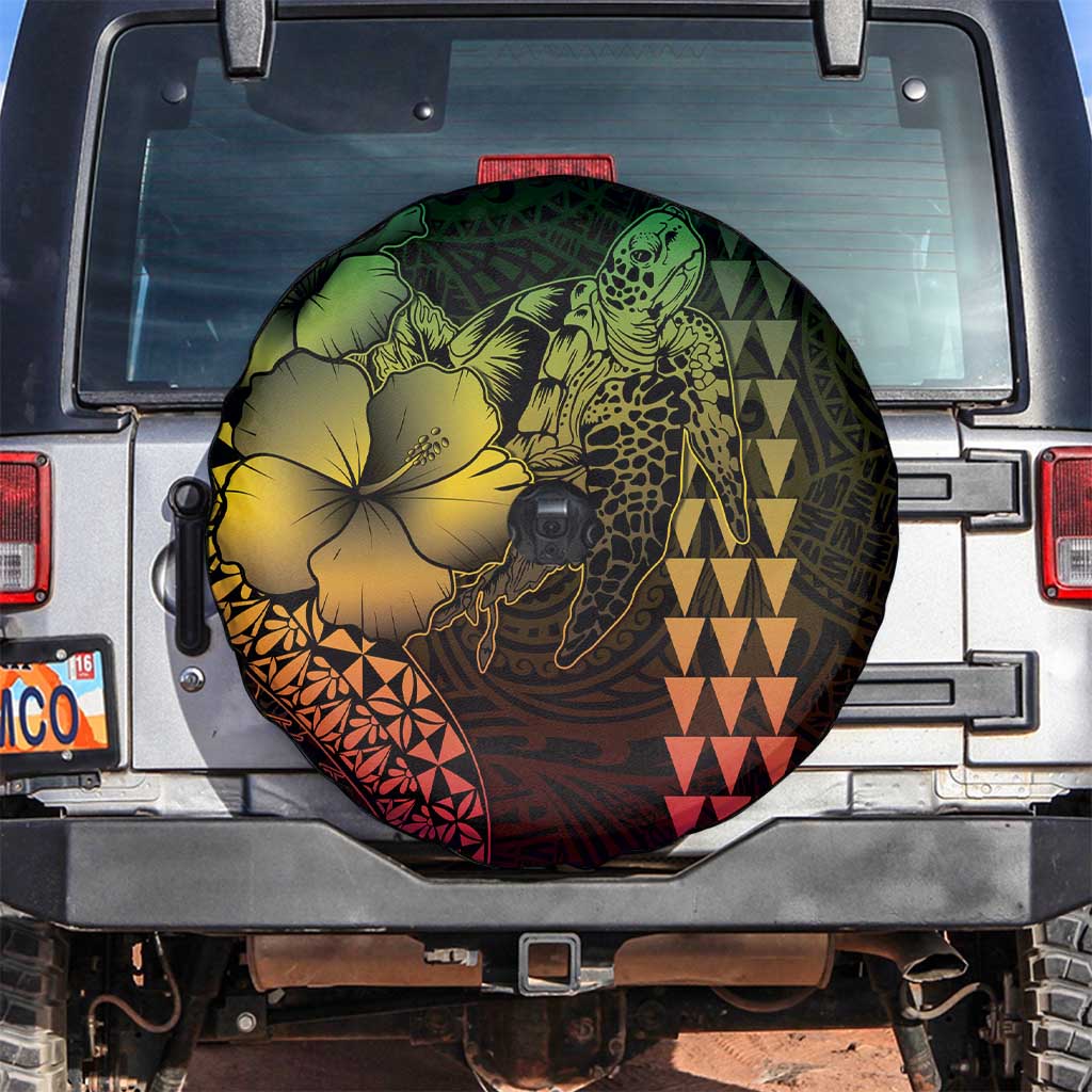 Hawaiian Sea Turtle Spare Tire Cover Reggae Hibiscus Flowers and Kakau Pattern