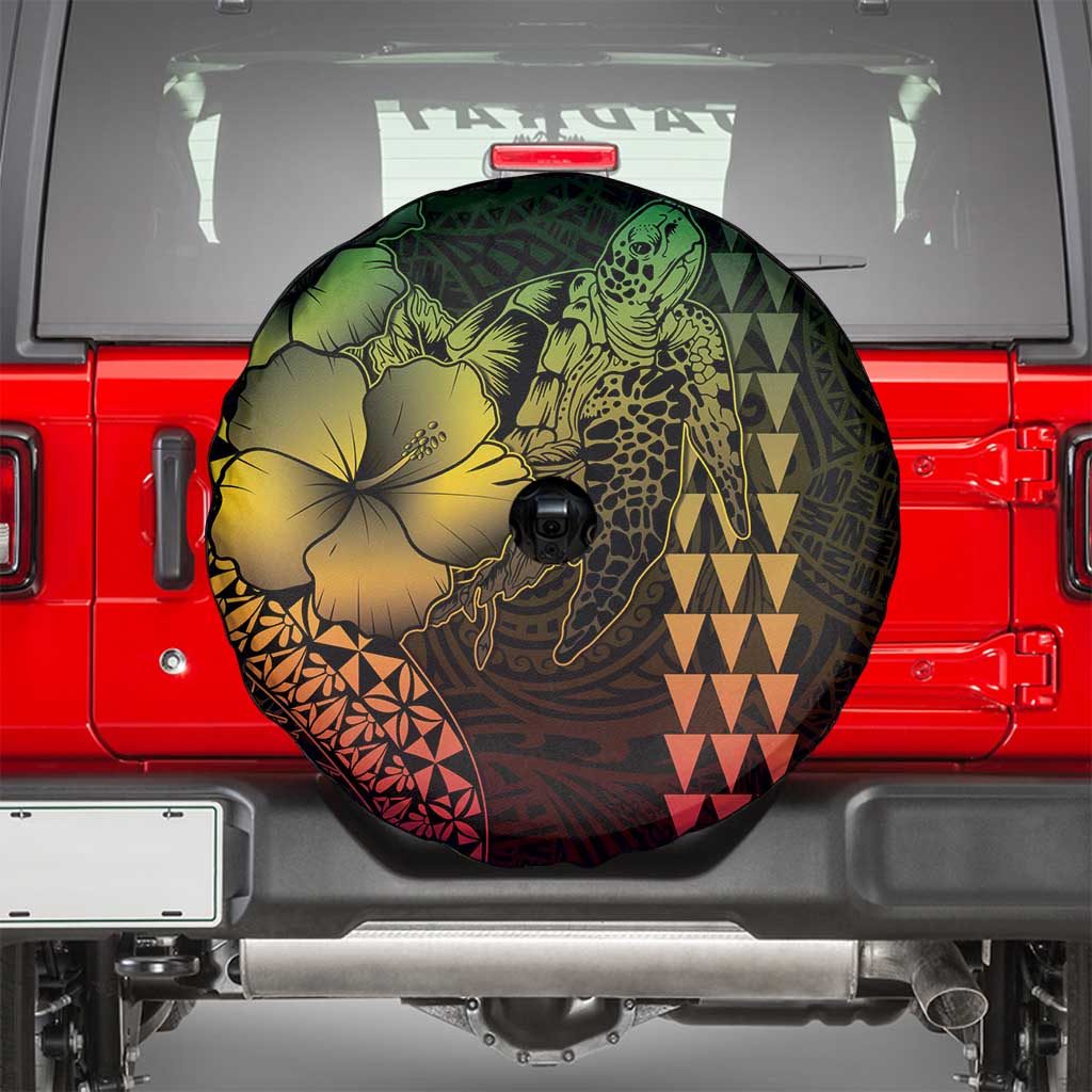 Hawaiian Sea Turtle Spare Tire Cover Reggae Hibiscus Flowers and Kakau Pattern LT9 - Polynesian Pride