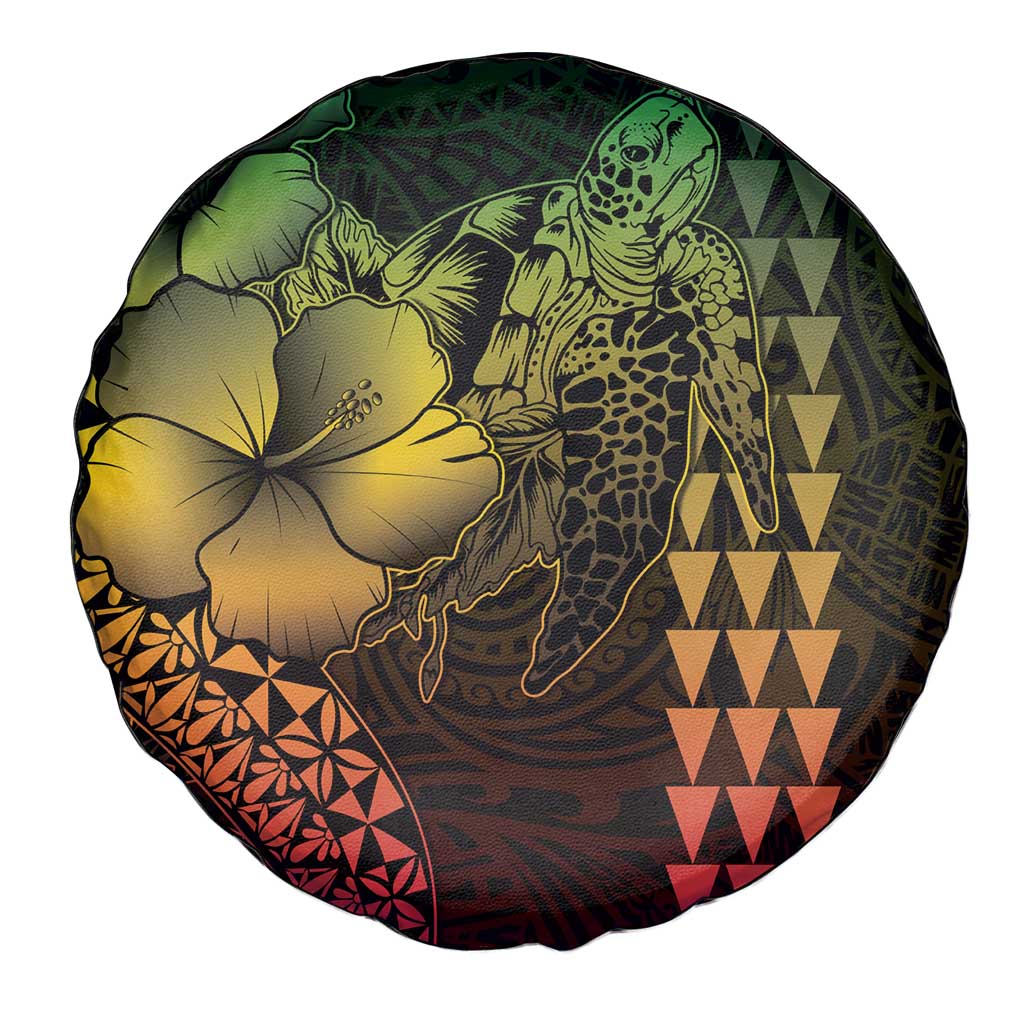 Hawaiian Sea Turtle Spare Tire Cover Reggae Hibiscus Flowers and Kakau Pattern LT9 - Polynesian Pride