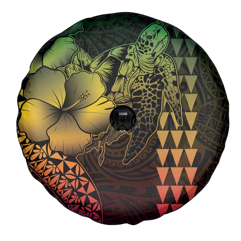 Hawaiian Sea Turtle Spare Tire Cover Reggae Hibiscus Flowers and Kakau Pattern LT9 - Polynesian Pride