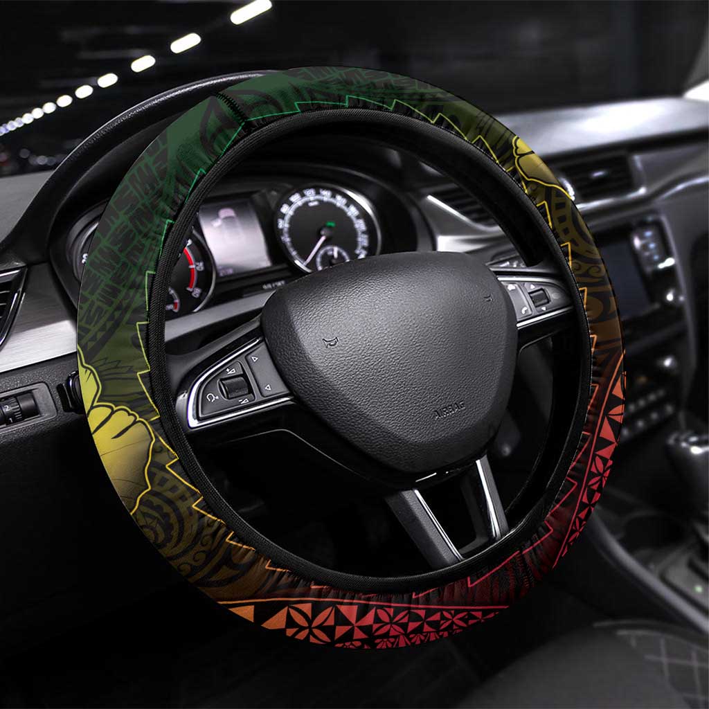 Hawaiian Sea Turtle Steering Wheel Cover Reggae Hibiscus Flowers and Kakau Pattern