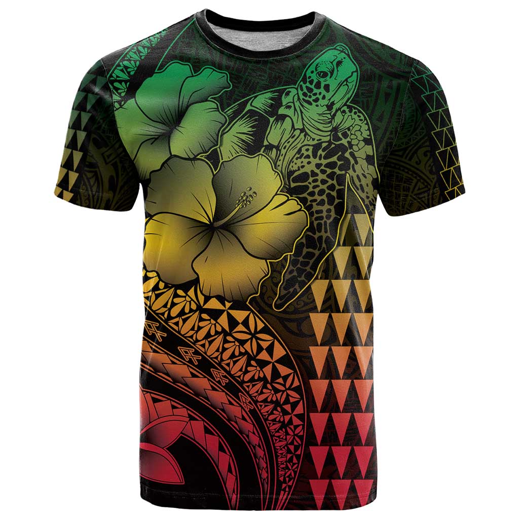 Hawaiian Sea Turtle T Shirt Reggae Hibiscus Flowers and Kakau Pattern LT9 Reggae - Polynesian Pride