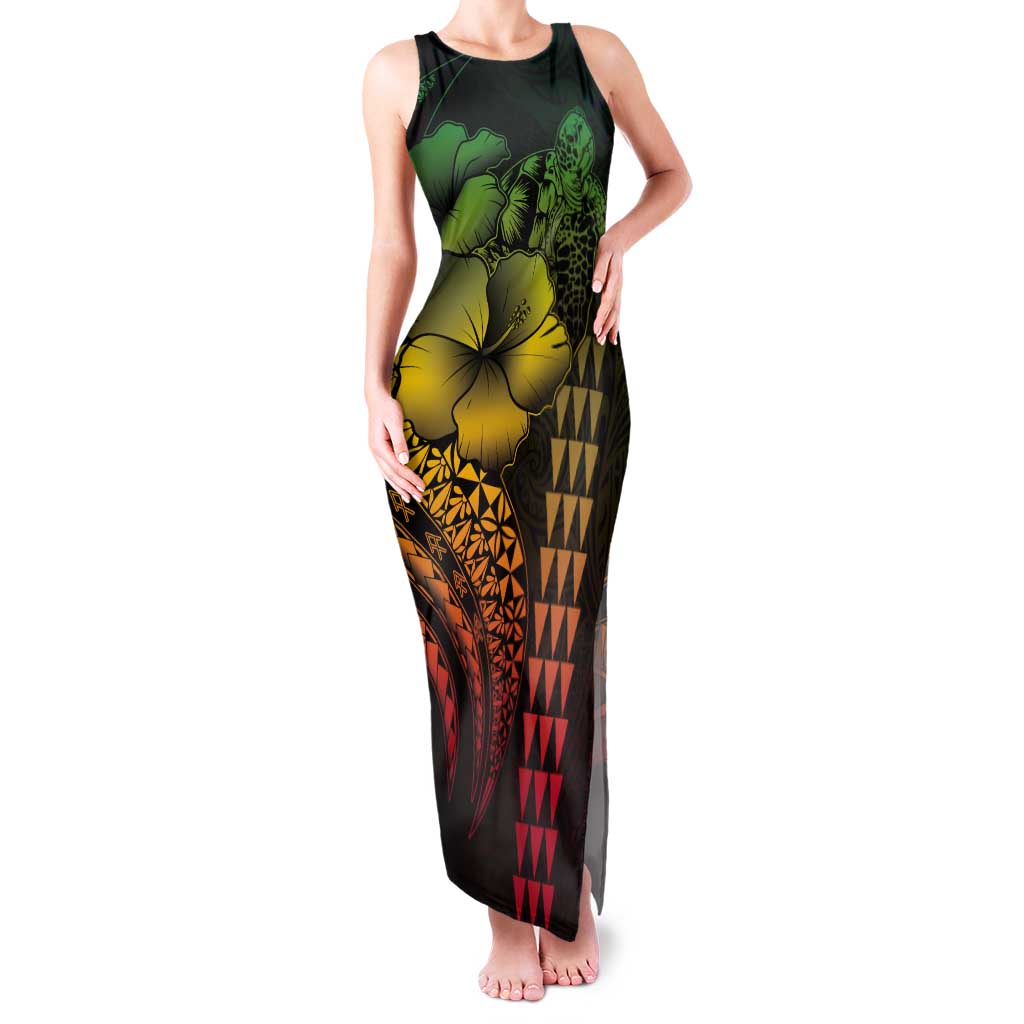 Hawaiian Sea Turtle Tank Maxi Dress Reggae Hibiscus Flowers and Kakau Pattern LT9 Women Reggae - Polynesian Pride