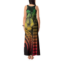 Hawaiian Sea Turtle Tank Maxi Dress Reggae Hibiscus Flowers and Kakau Pattern LT9 - Polynesian Pride