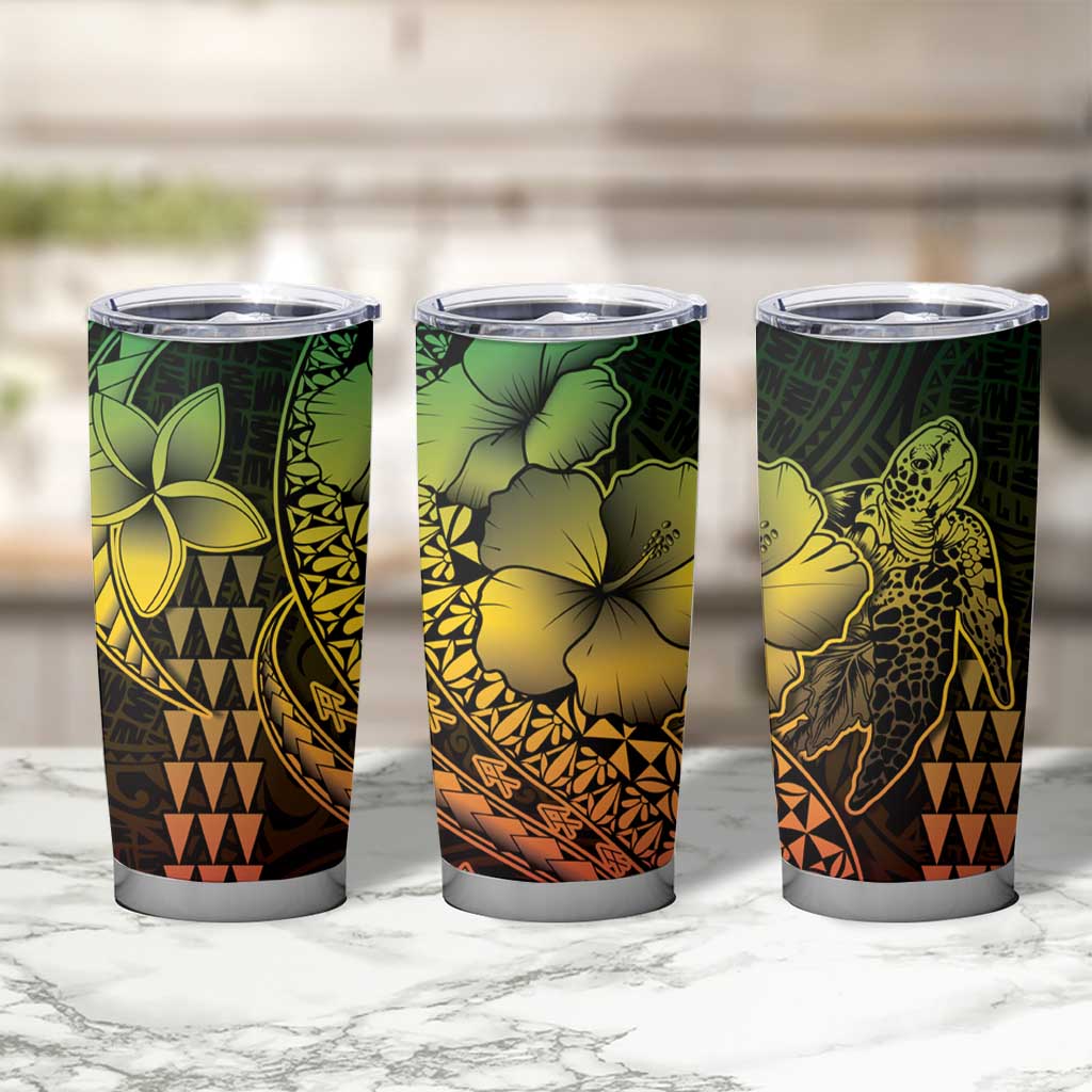 Hawaiian Sea Turtle Tumbler Cup Reggae Hibiscus Flowers and Kakau Pattern LT9 - Polynesian Pride