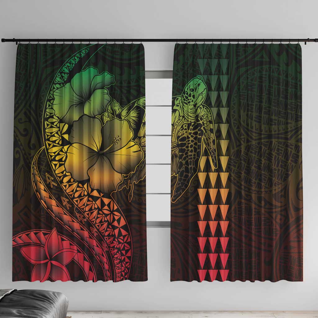 Hawaiian Sea Turtle Window Curtain Reggae Hibiscus Flowers and Kakau Pattern LT9 With Hooks Reggae - Polynesian Pride