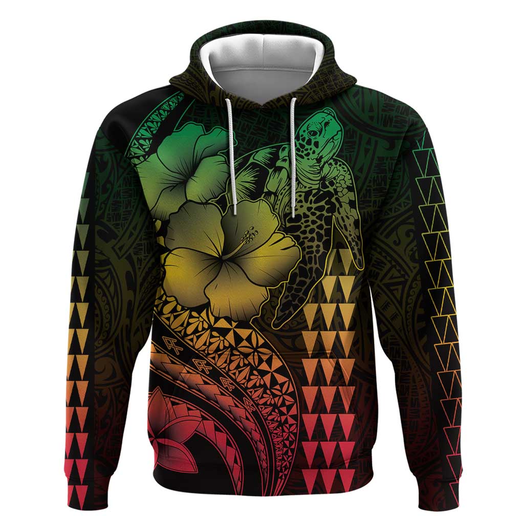 Hawaiian Sea Turtle Zip Hoodie Reggae Hibiscus Flowers and Kakau Pattern LT9 Pullover Hoodie Reggae - Polynesian Pride