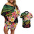 Kiribati Red Jasmine Mango Couples Matching Off Shoulder Short Dress and Hawaiian Shirt Reggae Polynesian Art Vibe