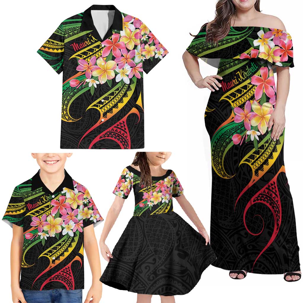 Kiribati Red Jasmine Mango Family Matching Off Shoulder Maxi Dress and Hawaiian Shirt Reggae Polynesian Art Vibe