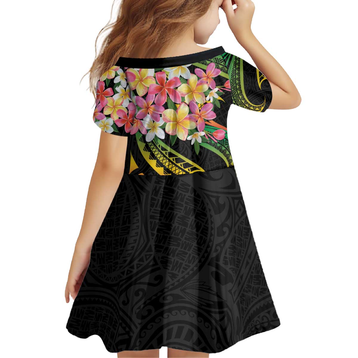 Kiribati Red Jasmine Mango Kid Short Sleeve Dress Reggae Polynesian Art Vibe LT9 - Polynesian Pride