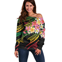 Kiribati Red Jasmine Mango Off Shoulder Sweater Reggae Polynesian Art Vibe LT9 Women Reggae - Polynesian Pride