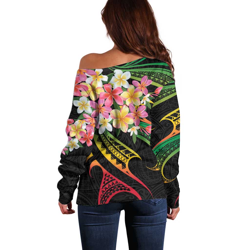 Kiribati Red Jasmine Mango Off Shoulder Sweater Reggae Polynesian Art Vibe LT9 - Polynesian Pride