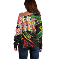Kiribati Red Jasmine Mango Off Shoulder Sweater Reggae Polynesian Art Vibe LT9 - Polynesian Pride