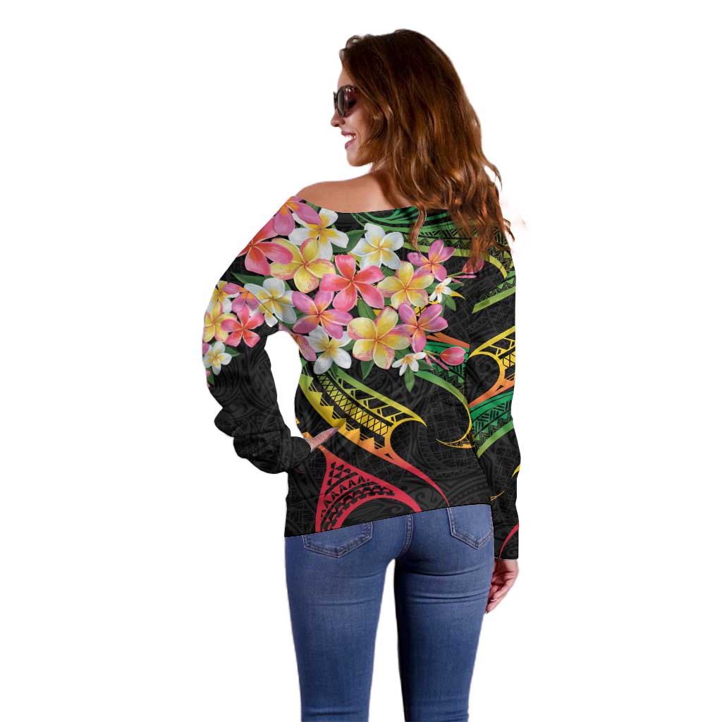 Kiribati Red Jasmine Mango Off Shoulder Sweater Reggae Polynesian Art Vibe LT9 - Polynesian Pride