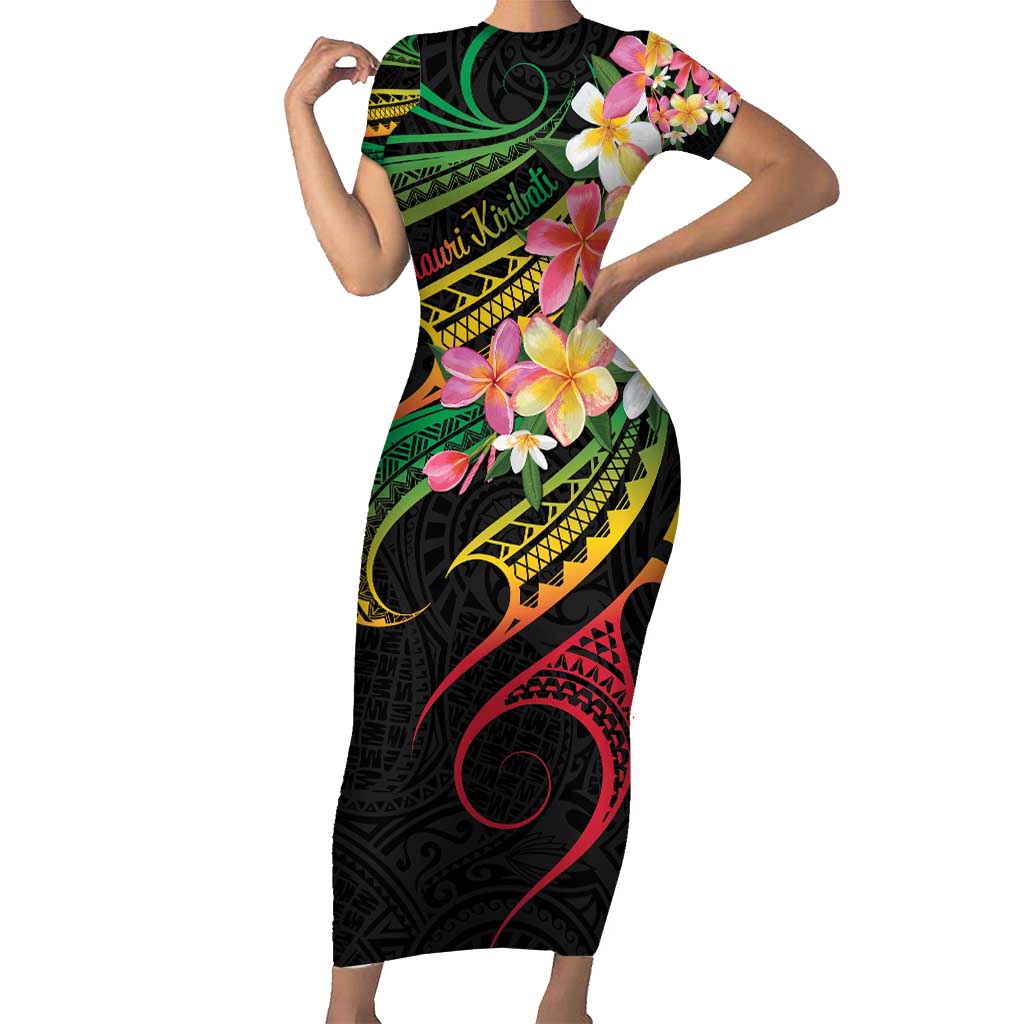Kiribati Red Jasmine Mango Short Sleeve Bodycon Dress Reggae Polynesian Art Vibe LT9 Long Dress Reggae - Polynesian Pride