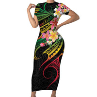 Kiribati Red Jasmine Mango Short Sleeve Bodycon Dress Reggae Polynesian Art Vibe LT9 Long Dress Reggae - Polynesian Pride