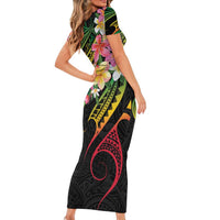 Kiribati Red Jasmine Mango Short Sleeve Bodycon Dress Reggae Polynesian Art Vibe LT9 - Polynesian Pride