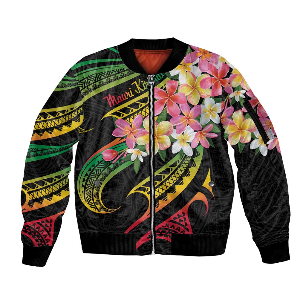 Kiribati Red Jasmine Mango Sleeve Zip Bomber Jacket Reggae Polynesian Art Vibe LT9 Unisex Reggae - Polynesian Pride