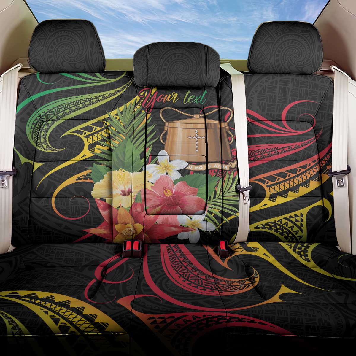 Personalised Tokelau Tropical Flowers Back Car Seat Cover Reggae Polynesian Art Vibe