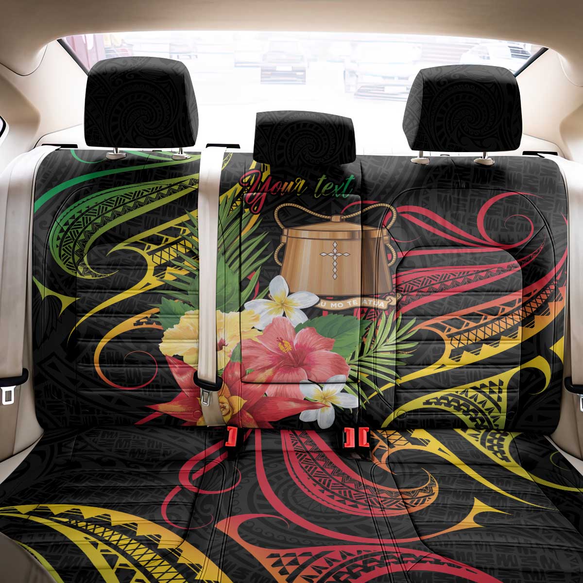 Personalised Tokelau Tropical Flowers Back Car Seat Cover Reggae Polynesian Art Vibe LT9 - Polynesian Pride