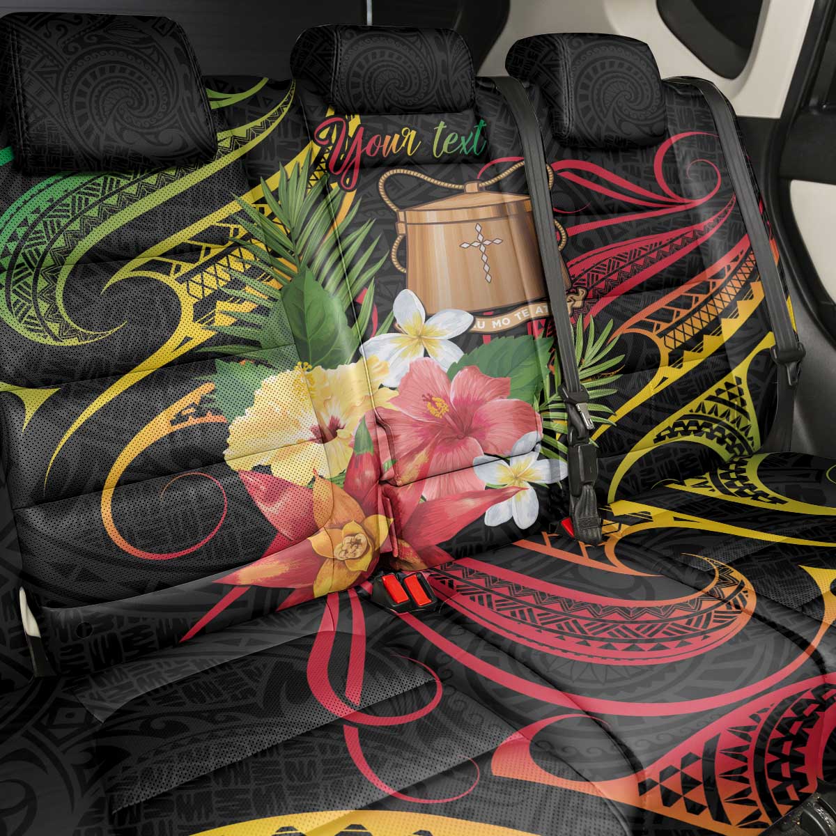 Personalised Tokelau Tropical Flowers Back Car Seat Cover Reggae Polynesian Art Vibe LT9 - Polynesian Pride