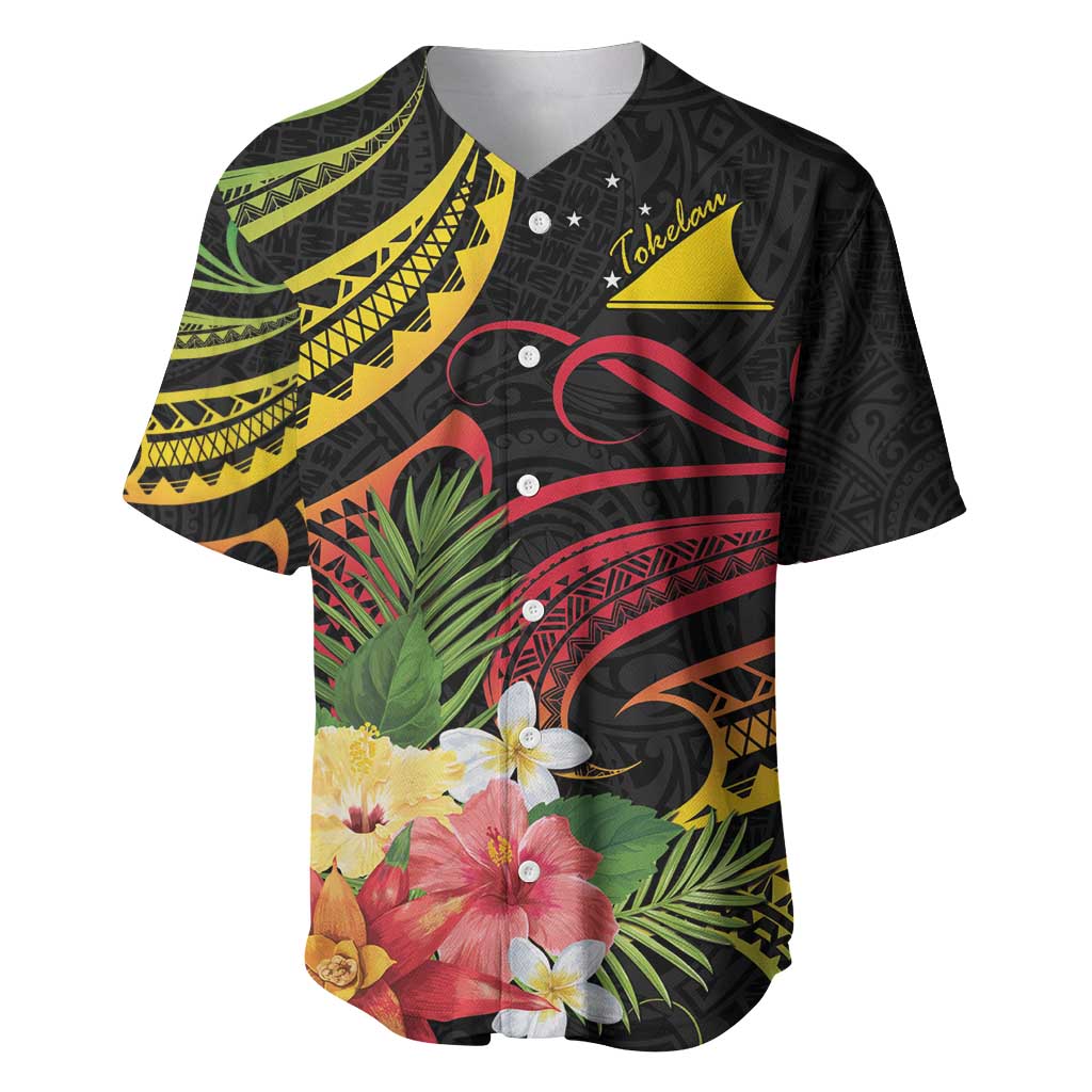 Personalised Tokelau Tropical Flowers Baseball Jersey Reggae Polynesian Art Vibe