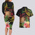 Personalised Tokelau Tropical Flowers Couples Matching Long Sleeve Bodycon Dress and Hawaiian Shirt Reggae Polynesian Art Vibe