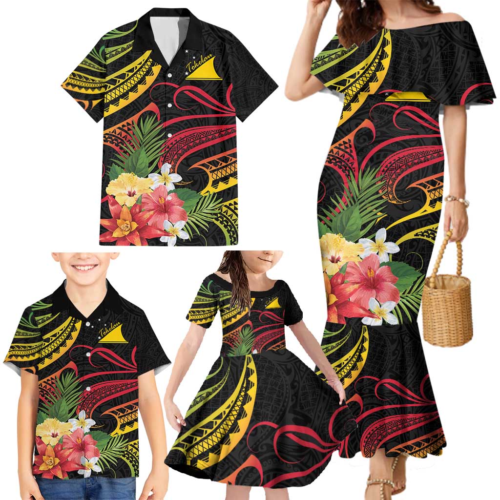 Personalised Tokelau Tropical Flowers Family Matching Mermaid Dress and Hawaiian Shirt Reggae Polynesian Art Vibe