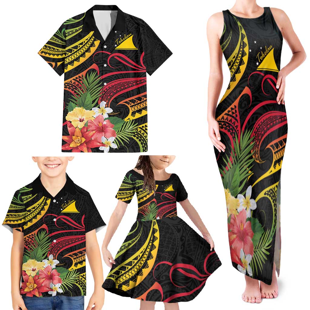 Personalised Tokelau Tropical Flowers Family Matching Tank Maxi Dress and Hawaiian Shirt Reggae Polynesian Art Vibe