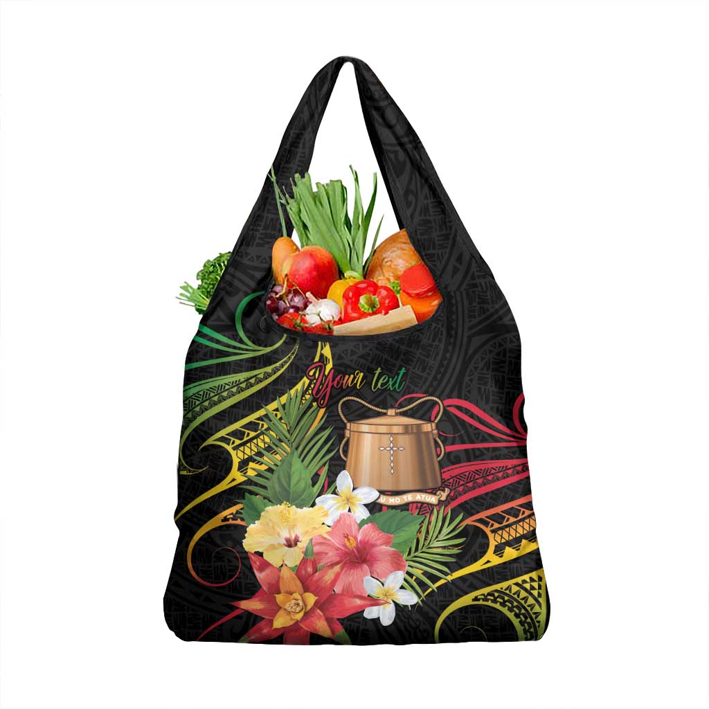 Personalised Tokelau Tropical Flowers Grocery Bag Reggae Polynesian Art Vibe