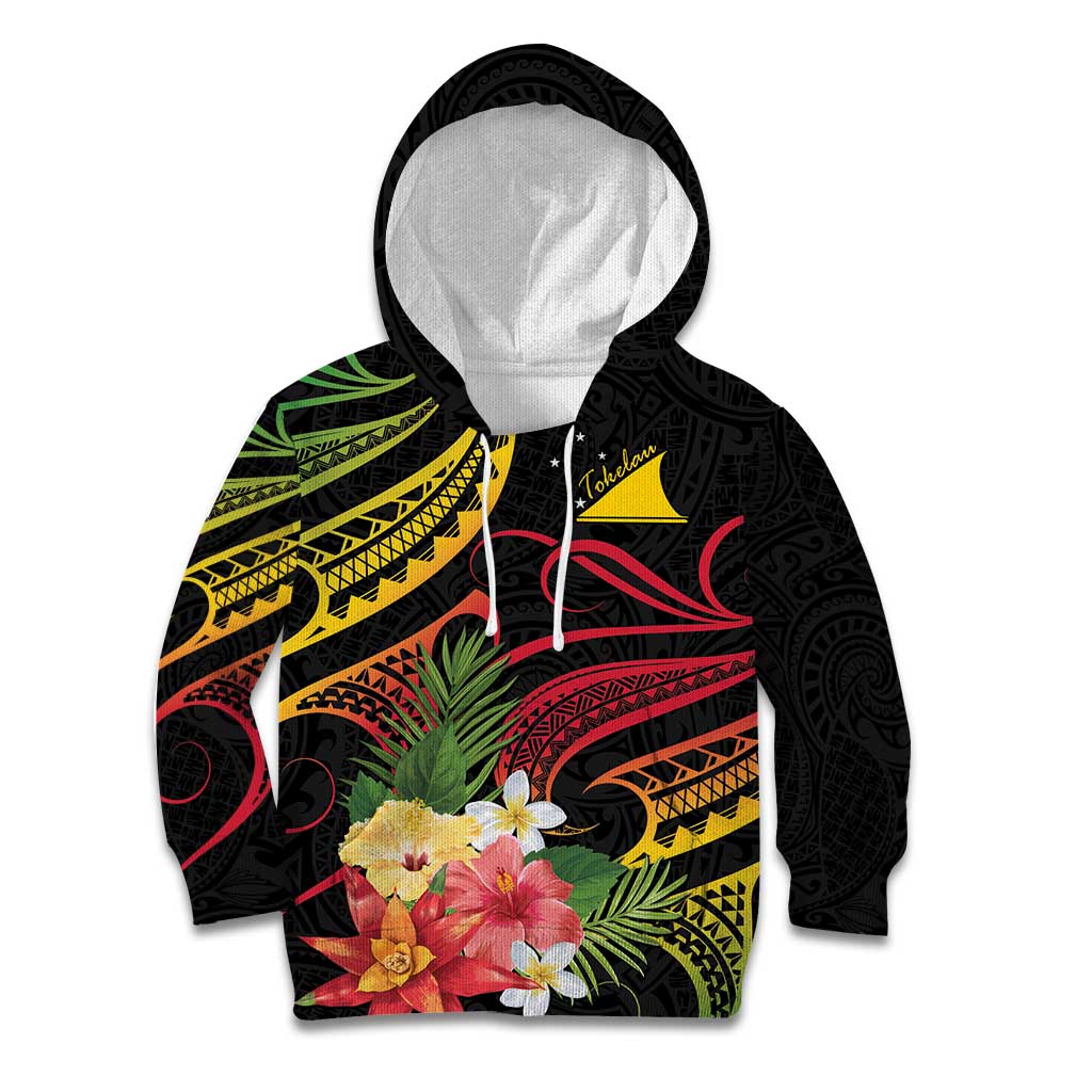 Personalised Tokelau Tropical Flowers Kid Hoodie Reggae Polynesian Art Vibe