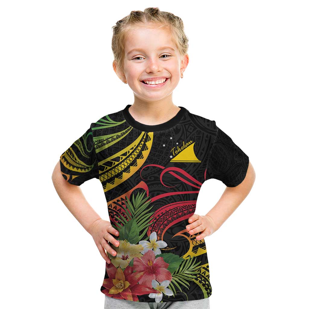 Personalised Tokelau Tropical Flowers Kid T Shirt Reggae Polynesian Art Vibe LT9 Reggae - Polynesian Pride