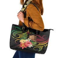 Personalised Tokelau Tropical Flowers Leather Tote Bag Reggae Polynesian Art Vibe LT9 Reggae - Polynesian Pride