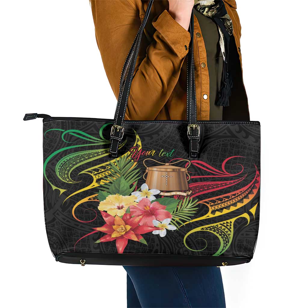 Personalised Tokelau Tropical Flowers Leather Tote Bag Reggae Polynesian Art Vibe LT9 - Polynesian Pride