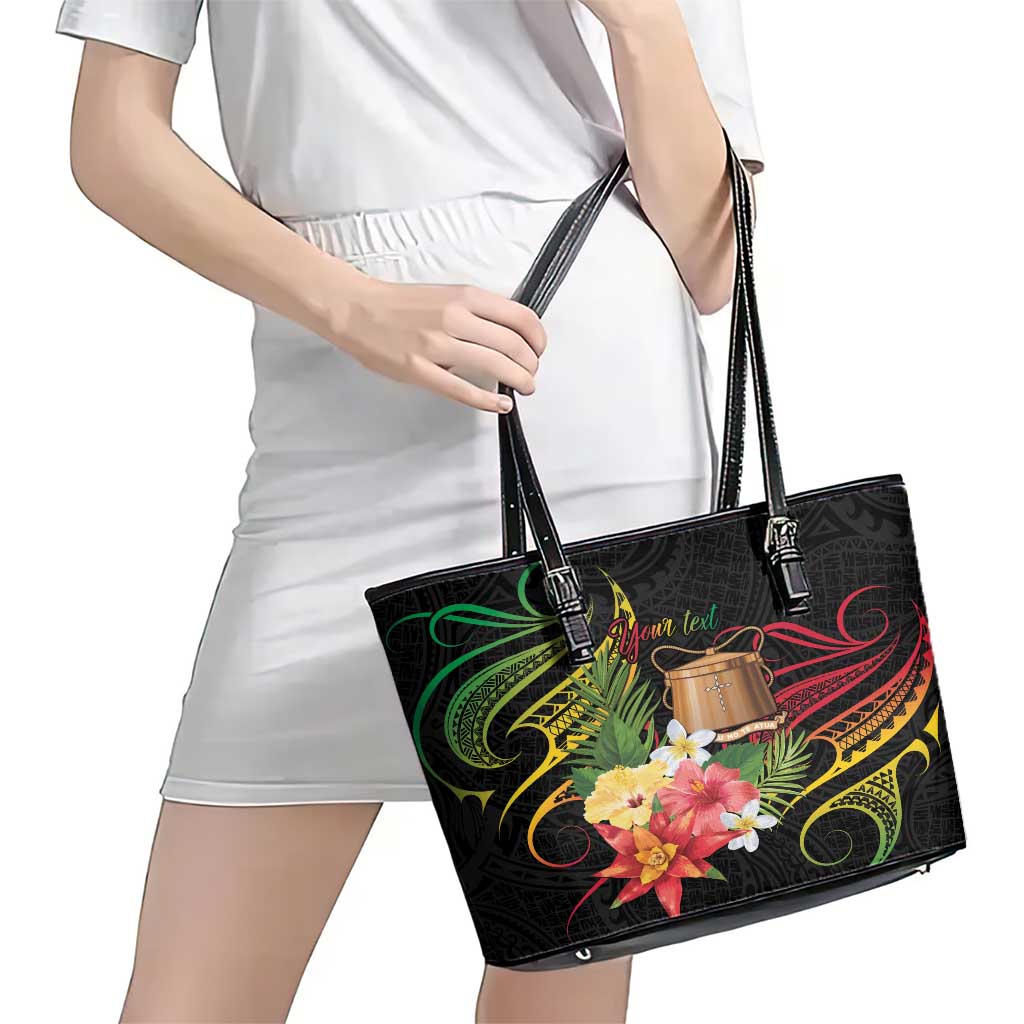 Personalised Tokelau Tropical Flowers Leather Tote Bag Reggae Polynesian Art Vibe LT9 - Polynesian Pride