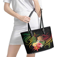 Personalised Tokelau Tropical Flowers Leather Tote Bag Reggae Polynesian Art Vibe LT9 - Polynesian Pride