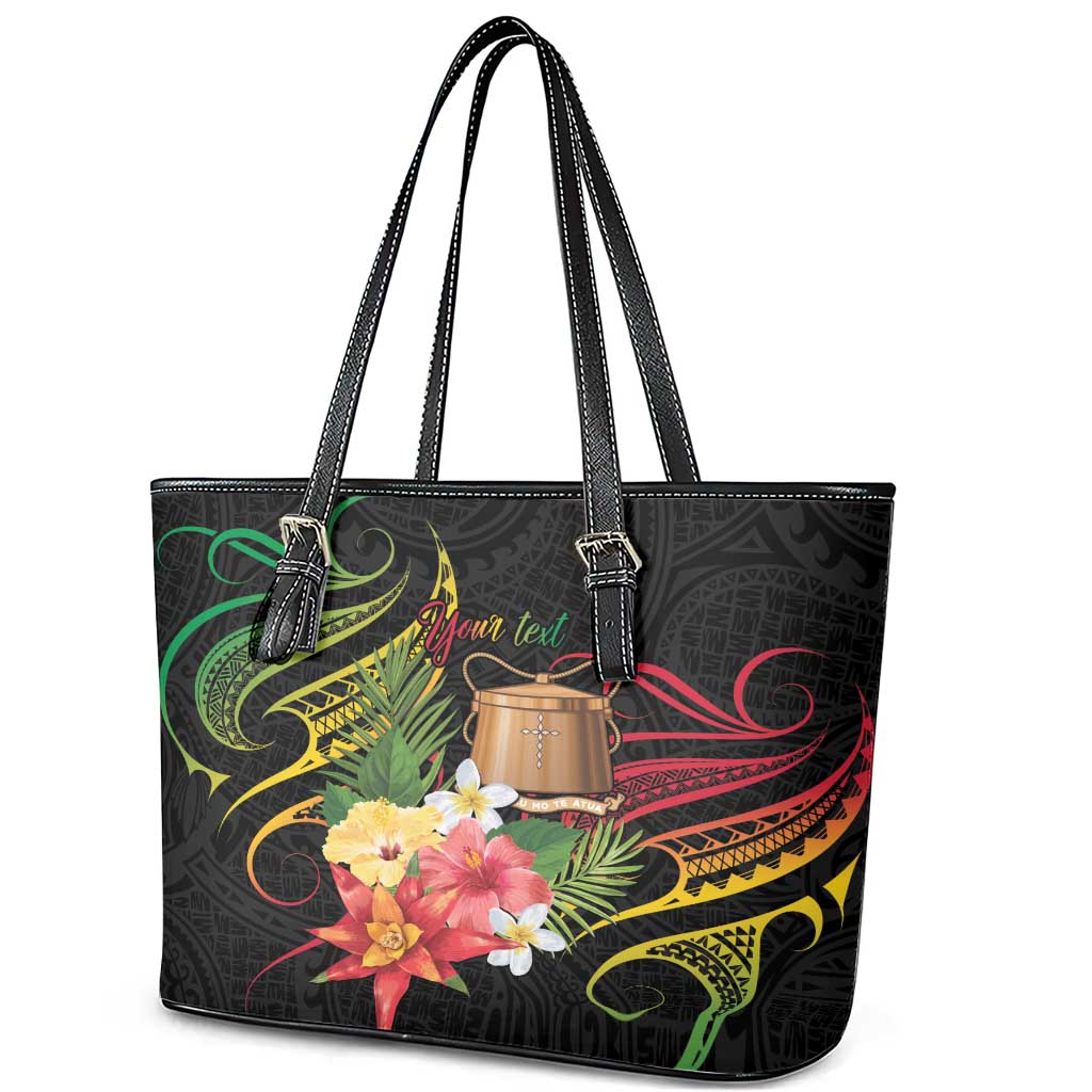 Personalised Tokelau Tropical Flowers Leather Tote Bag Reggae Polynesian Art Vibe LT9 - Polynesian Pride