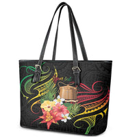 Personalised Tokelau Tropical Flowers Leather Tote Bag Reggae Polynesian Art Vibe LT9 - Polynesian Pride