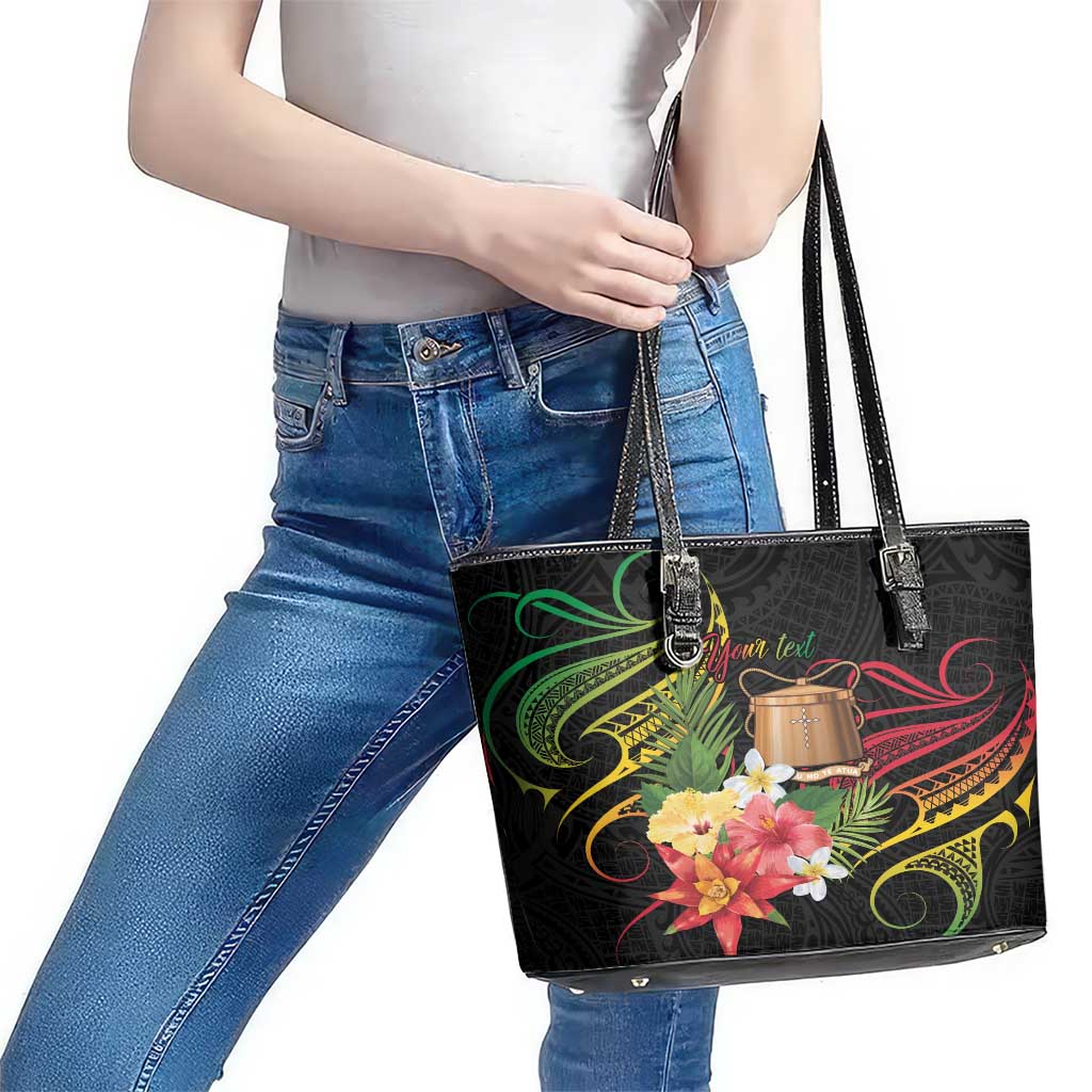 Personalised Tokelau Tropical Flowers Leather Tote Bag Reggae Polynesian Art Vibe LT9 - Polynesian Pride