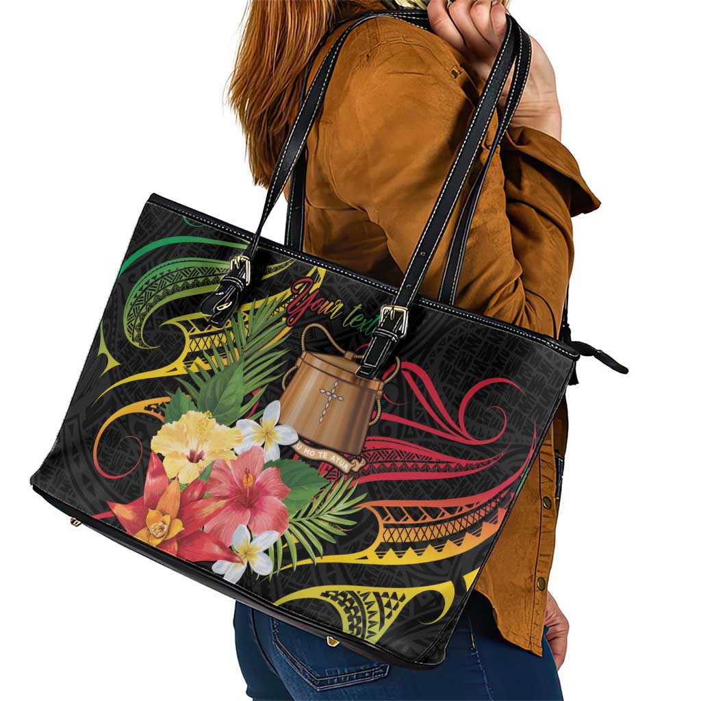 Personalised Tokelau Tropical Flowers Leather Tote Bag Reggae Polynesian Art Vibe LT9 - Polynesian Pride