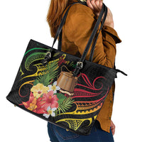 Personalised Tokelau Tropical Flowers Leather Tote Bag Reggae Polynesian Art Vibe LT9 - Polynesian Pride