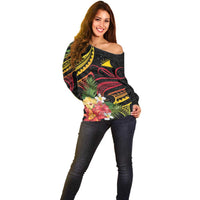 Personalised Tokelau Tropical Flowers Off Shoulder Sweater Reggae Polynesian Art Vibe LT9 - Polynesian Pride