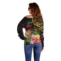 Personalised Tokelau Tropical Flowers Off Shoulder Sweater Reggae Polynesian Art Vibe LT9 - Polynesian Pride