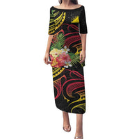 Personalised Tokelau Tropical Flowers Puletasi Reggae Polynesian Art Vibe LT9 Long Dress Reggae - Polynesian Pride