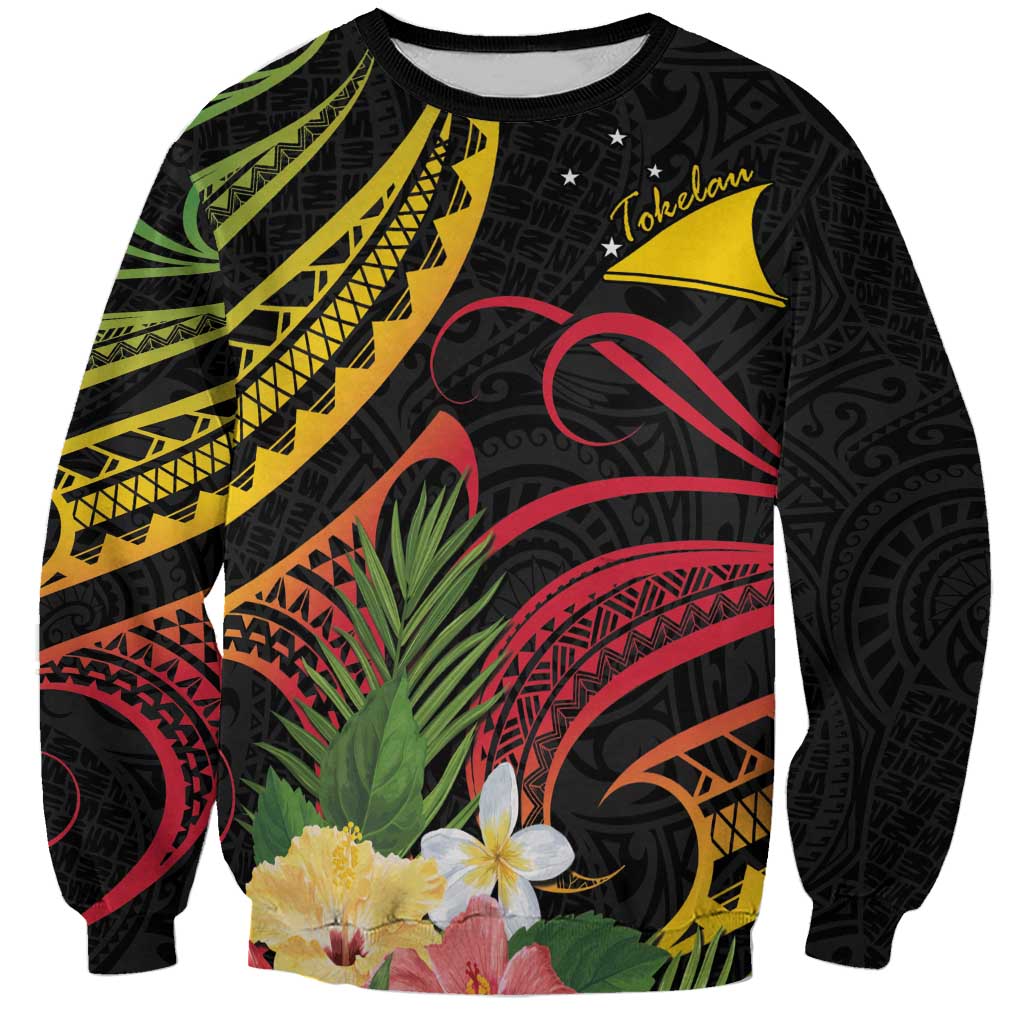 Personalised Tokelau Tropical Flowers Sweatshirt Reggae Polynesian Art Vibe