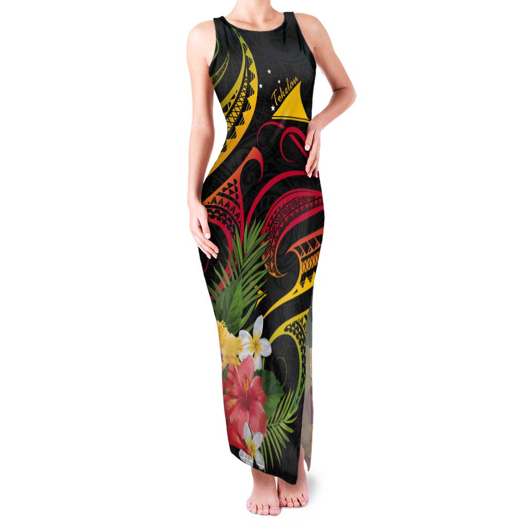 Personalised Tokelau Tropical Flowers Tank Maxi Dress Reggae Polynesian Art Vibe