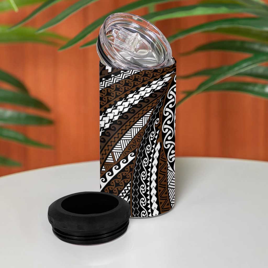 Brown Tongan Polynesian Tribal 4 in 1 Can Cooler Tumbler LT9 - Polynesian Pride