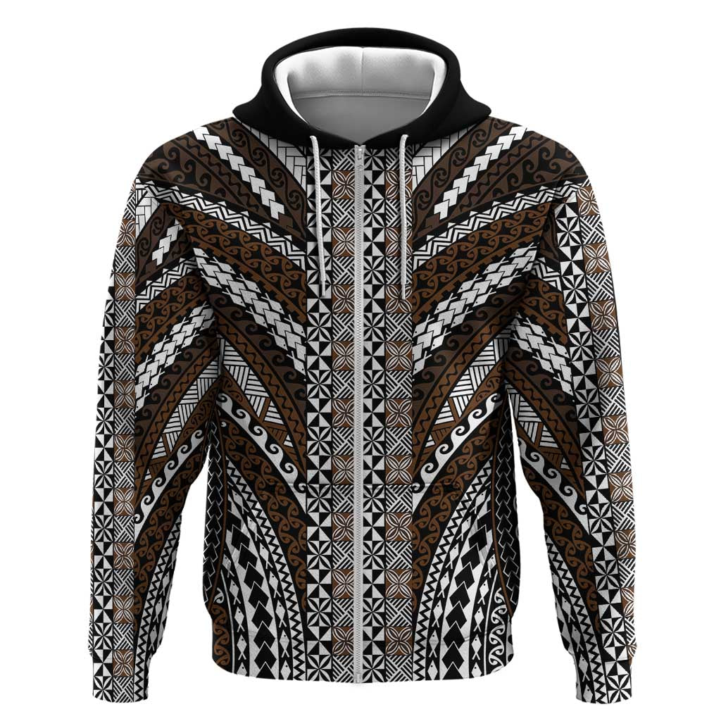 Brown Tongan Polynesian Tribal Hoodie LT9 Zip Hoodie Brown - Polynesian Pride