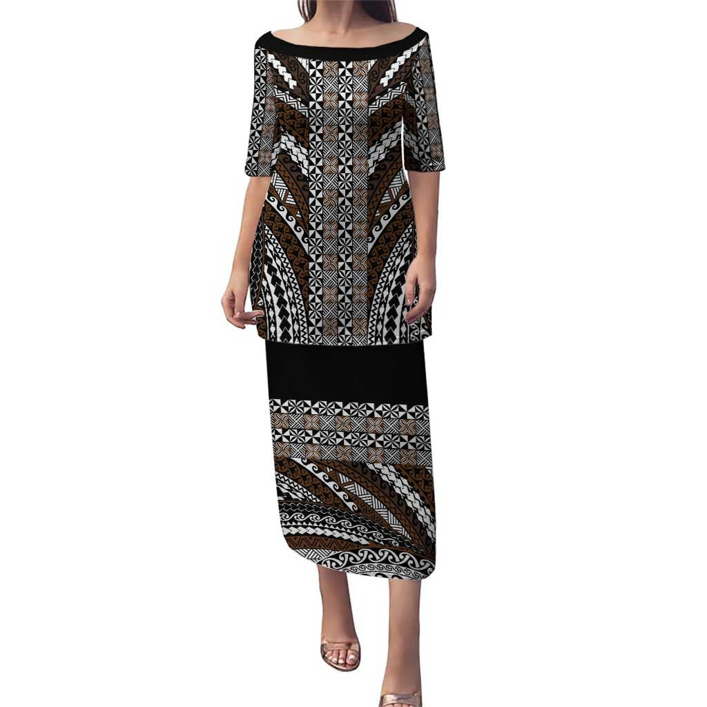 Brown Tongan Polynesian Tribal Puletasi LT9 Long Dress Brown - Polynesian Pride