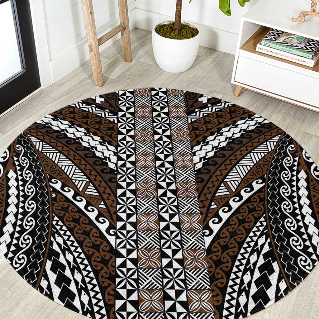 Brown Tongan Polynesian Tribal Round Carpet LT9 Brown - Polynesian Pride